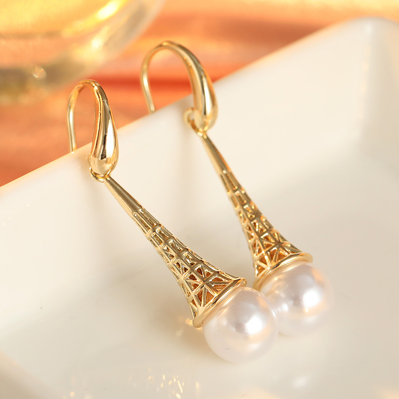 Hollow Tower Shaped Women's Spherical Earrings, Elegant Design